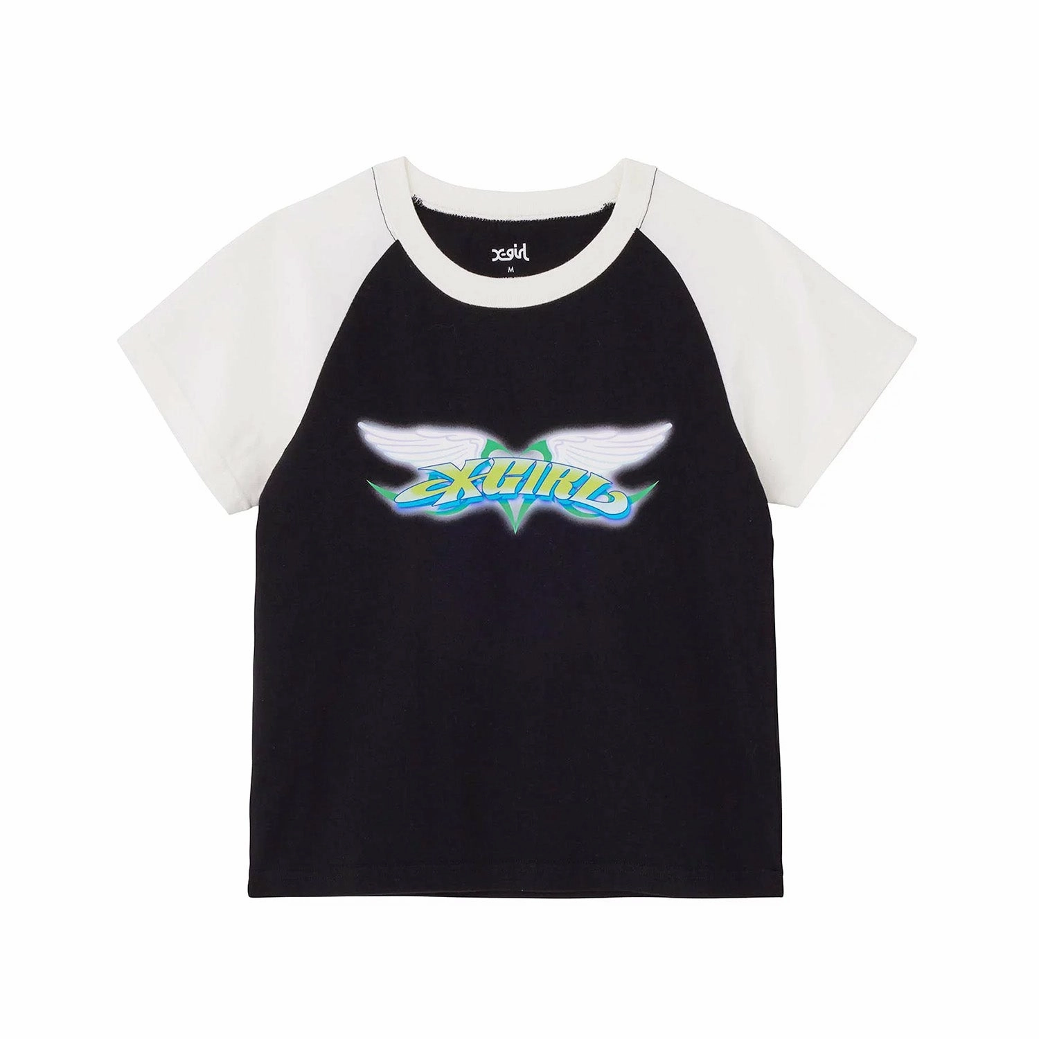 X-Girl Wings & Heart Raglan Sleeve Baby Tee 'Black' Breathable mesh