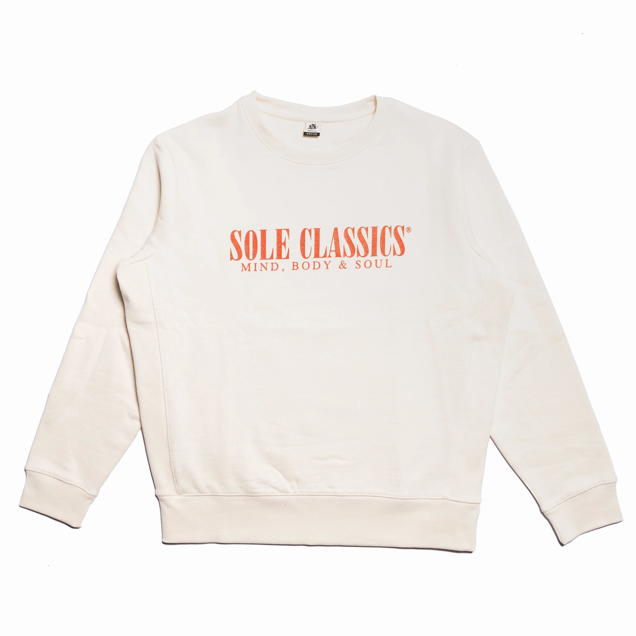 Versatile Design Matte Fit Sole Classics Mind Body & Soul Crewneck in Natural