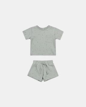 Quincy Mae Boxy Pocket Tee and Short Set - Constellations Infant Minimalist