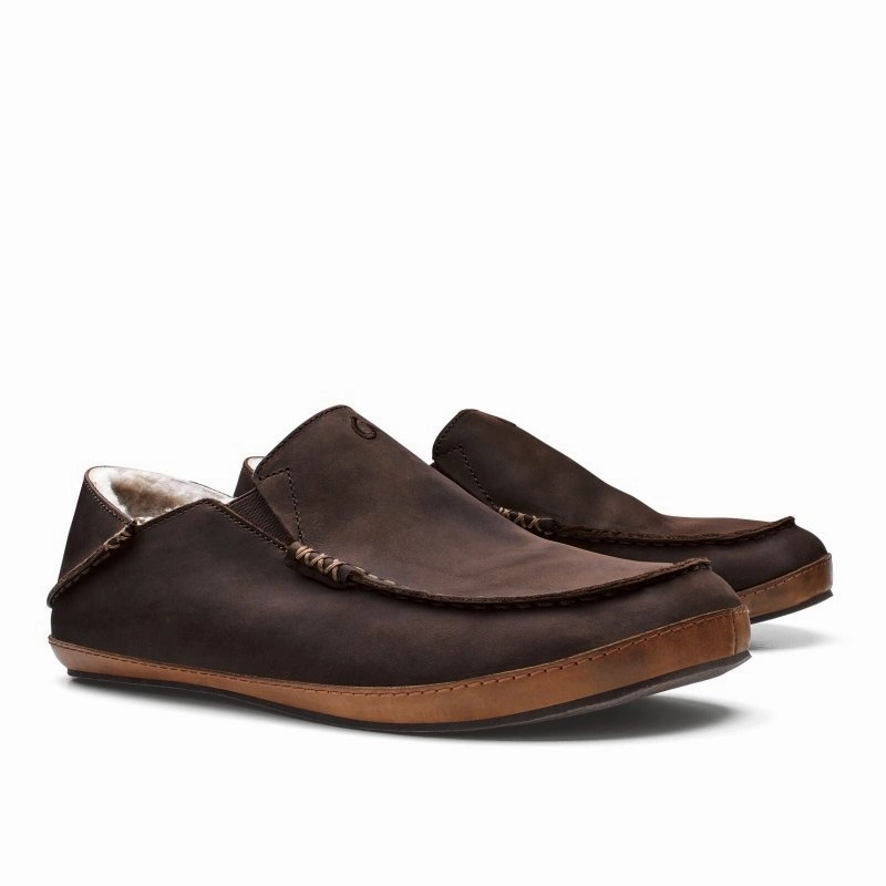 Olukai Men's Moloa Slipper - Dark Wood LightweightTextile