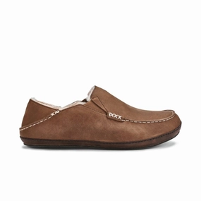 Functional Fit Raw Linen Olukai Men's Moloa Slipper - Toffee/Dark Wood
