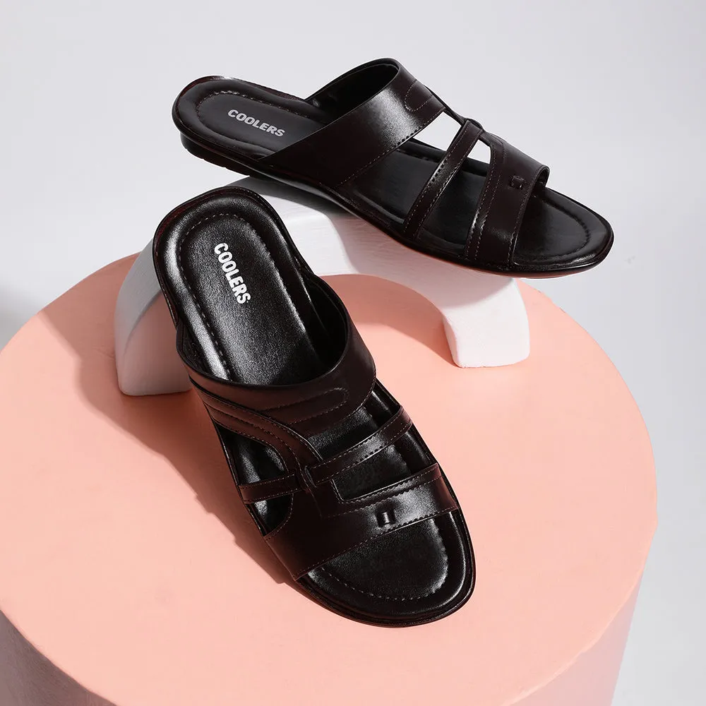 Tear Resistant Upper Fabric triangular - design shoes Coolers Casual Brown Slippers For Men COOL99-1 By Liberty