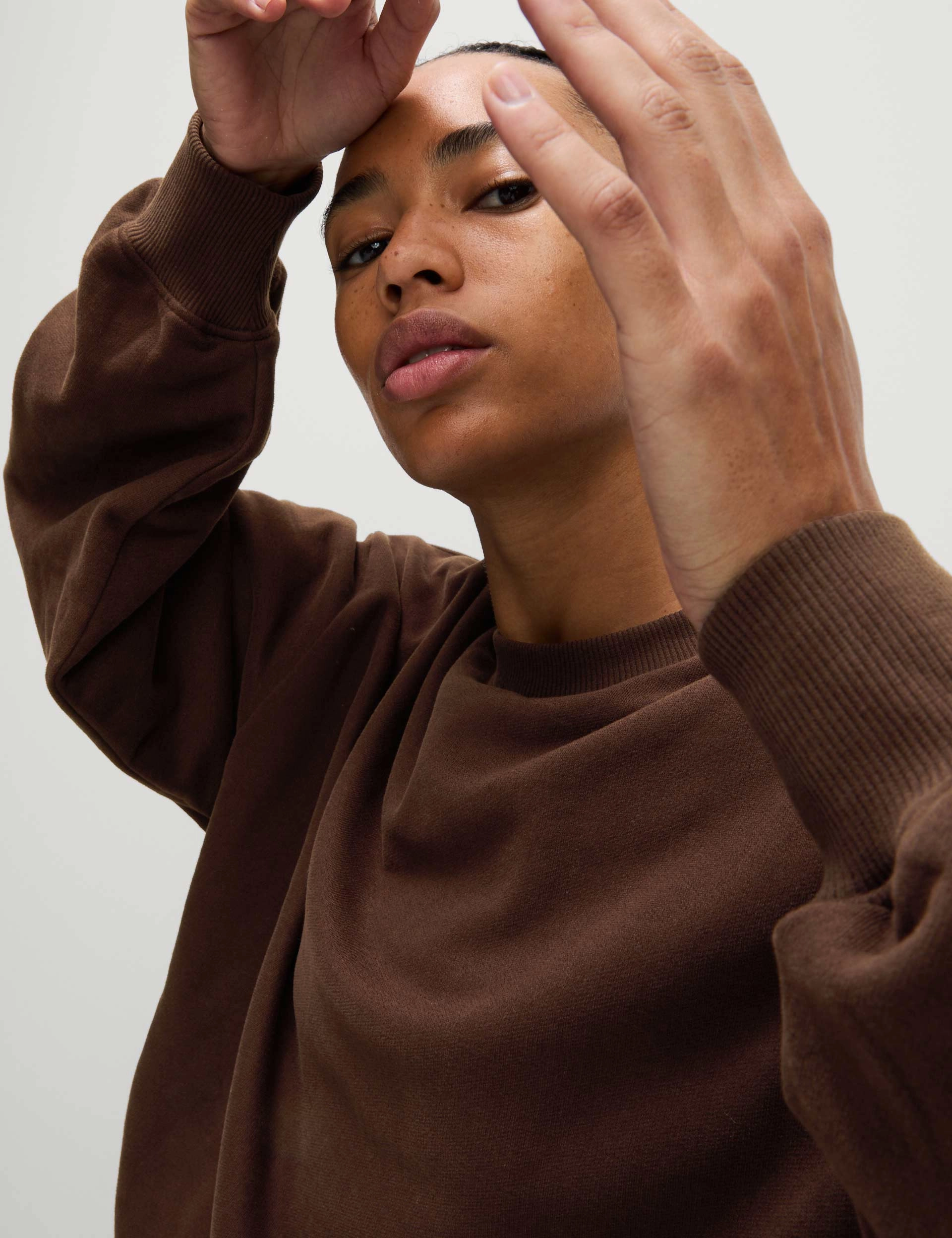 Cotton Rich Oversized Sweatshirt - Dark Chocolate Premium Finish
