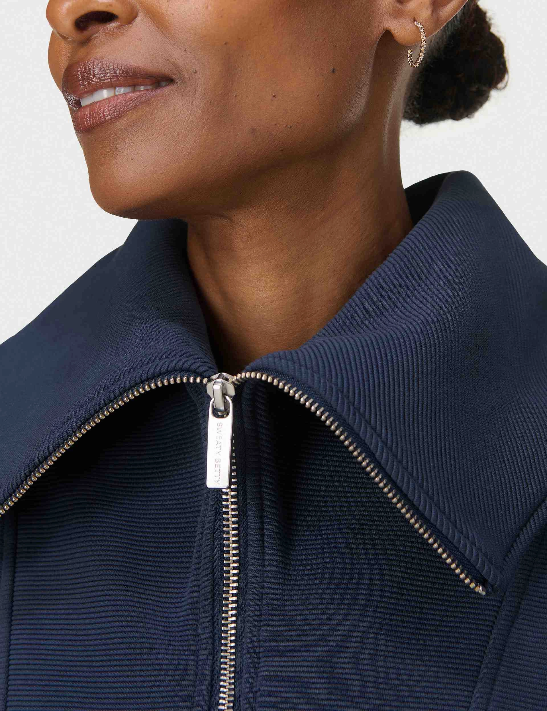 Peaceful Rib Half Zip Sweatshirt - Navy Blue Cool Design
