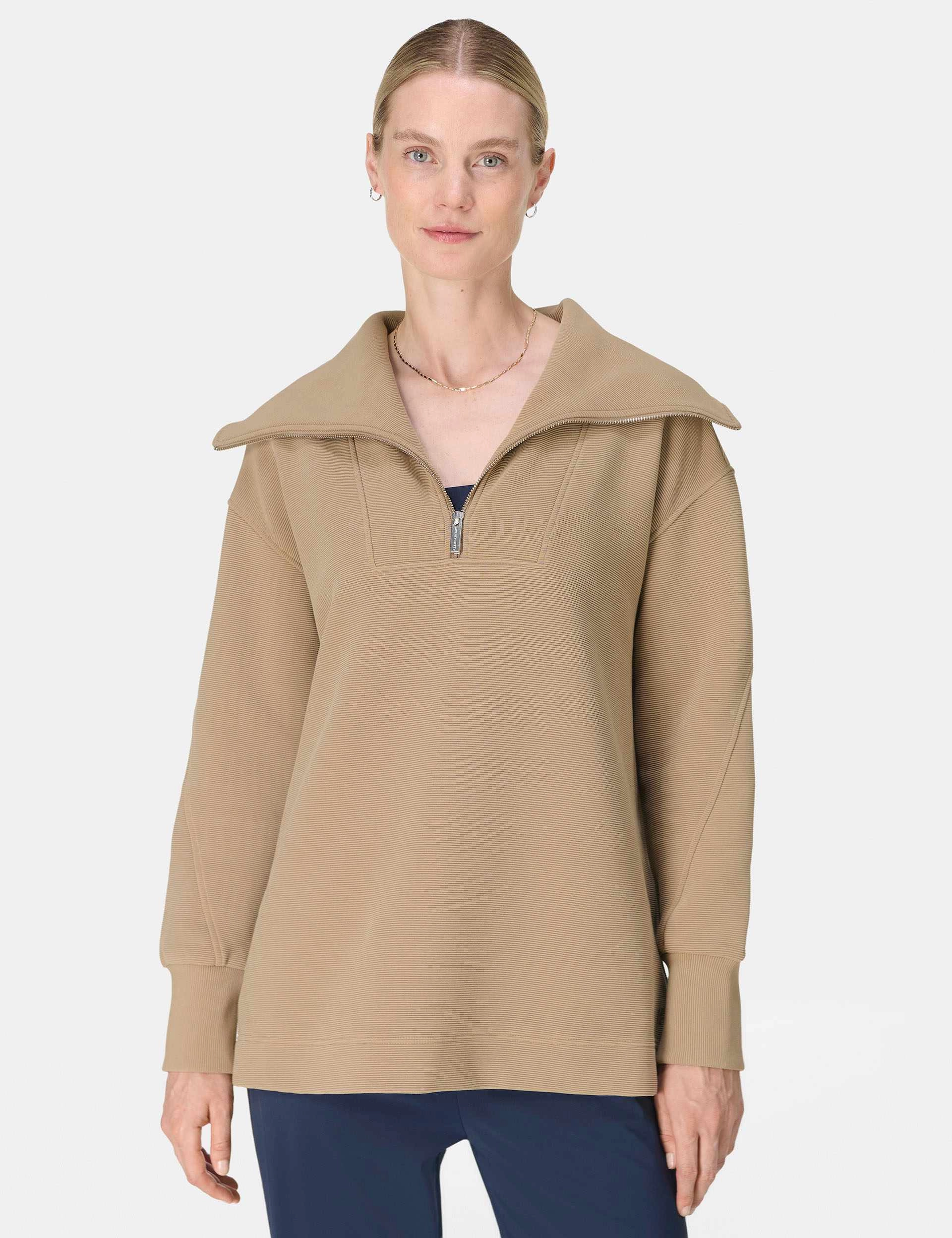 Peaceful Rib Half Zip Sweatshirt - Sepia Brown AntiPilling Technology