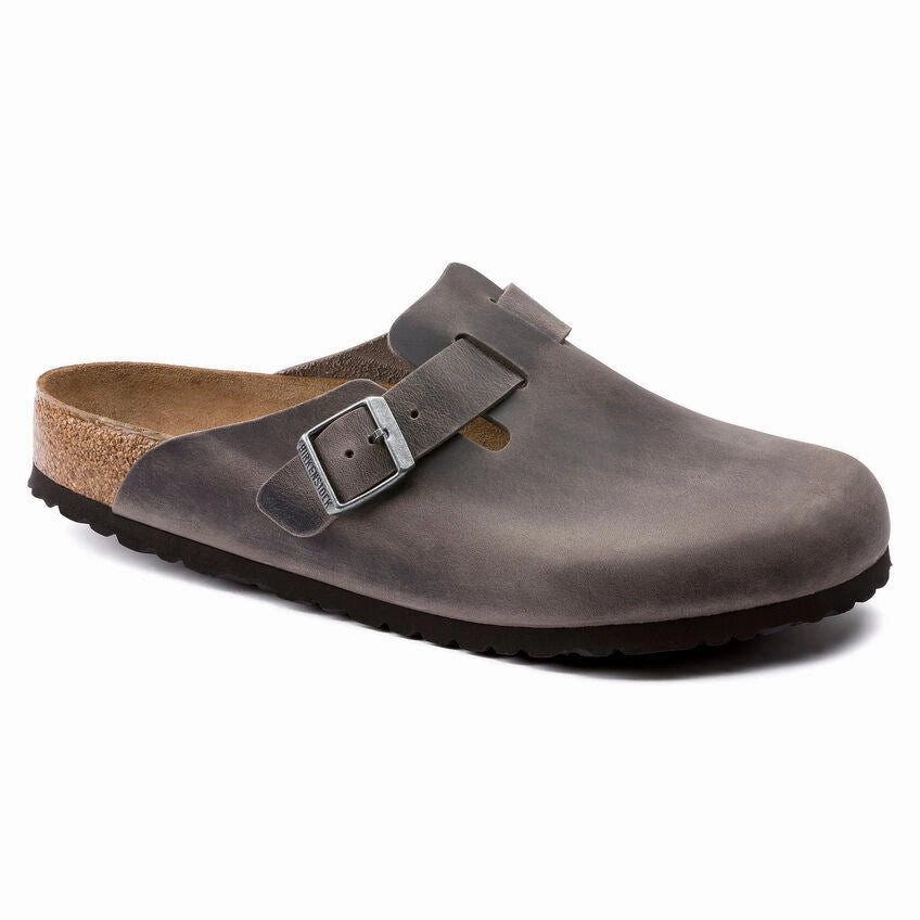 DurableReinforcedElbow Birkenstock Boston Soft Footbed - Iron Oiled Leather