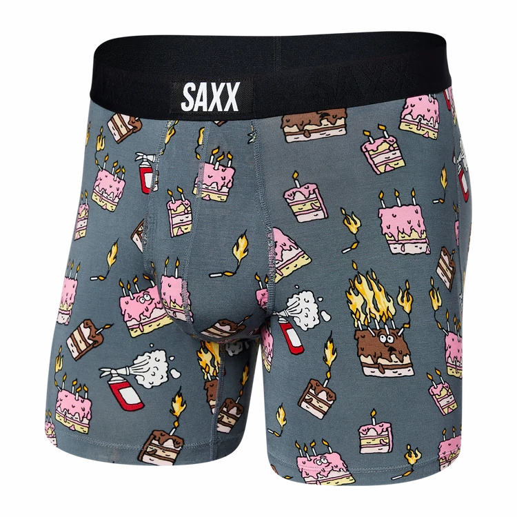 Men's Saxx Ultra Super Soft Boxer Brief Pattern: Fired Up Turbulence ZeroChafeSeams HighCollared Design