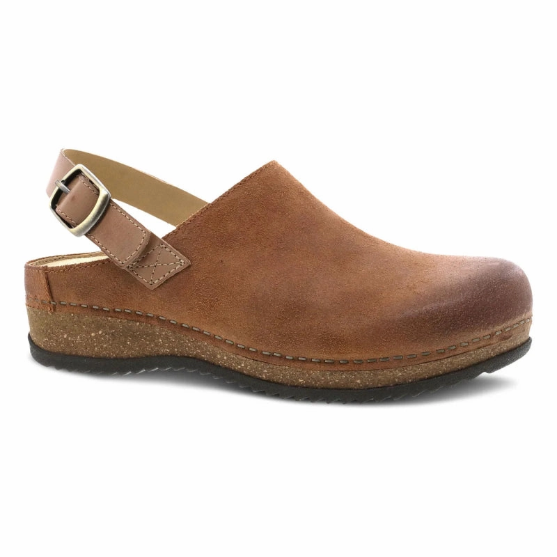 Dansko Women's Merrin Mule - Tan Burnished Suede WrinkleResistant LowMaintenance