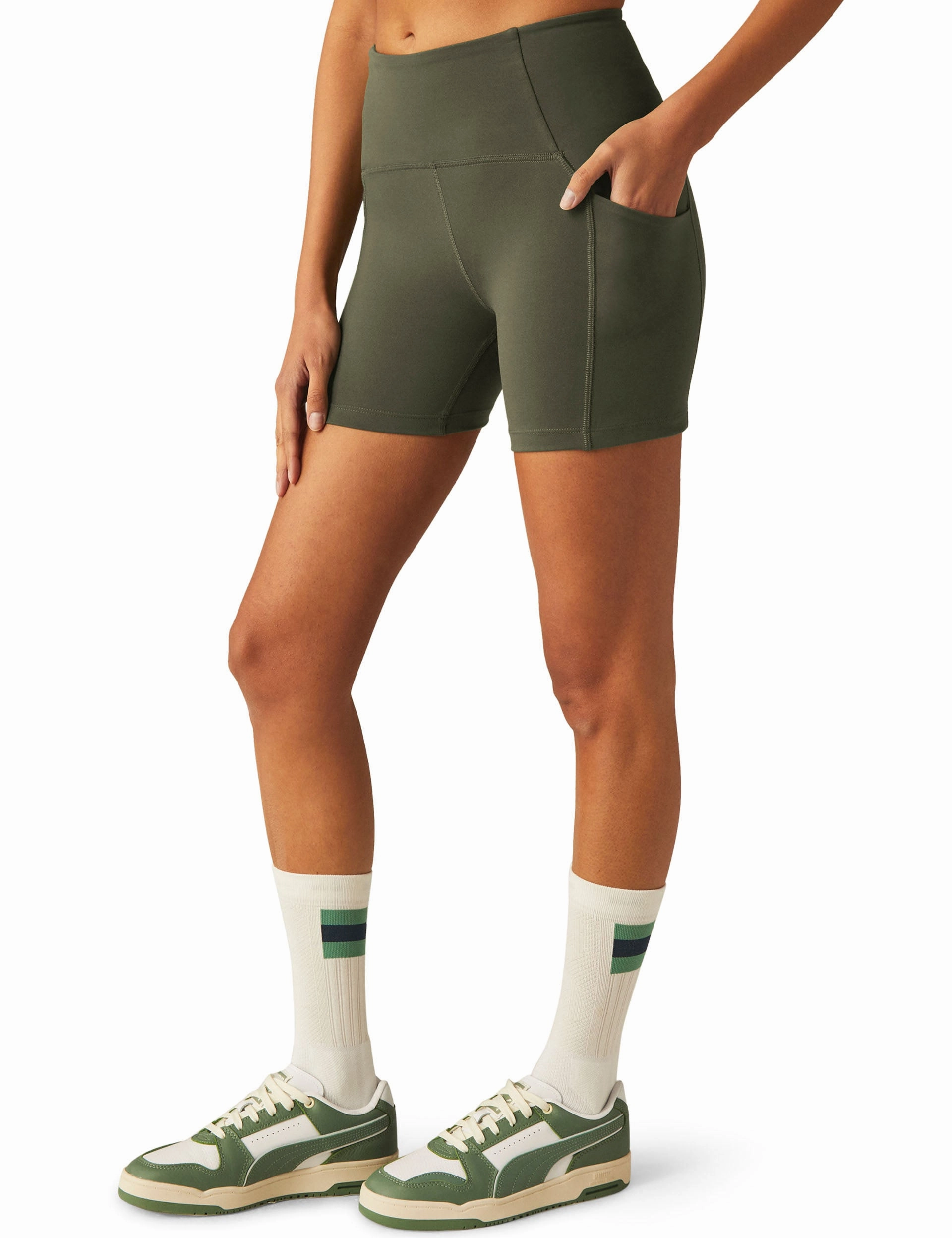 POWERBEYOND Strive Pocket Biker Short - Modern Olive Quick Dry Tech Minimal Stretch