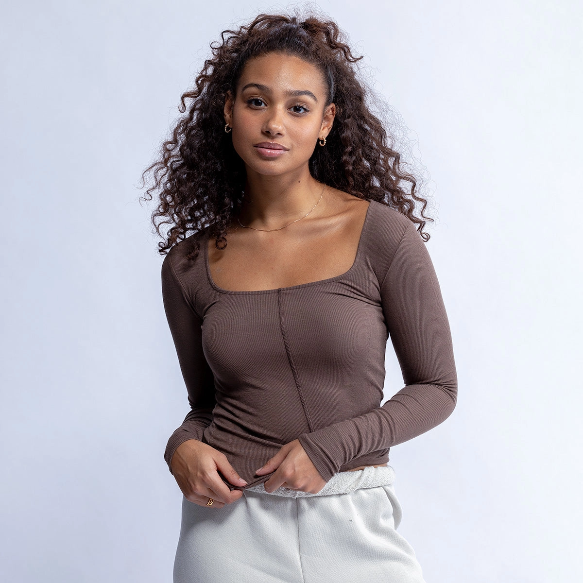Joah Brown Classic Scoop Long Sleeve 'Brown' Everyday Look Summer Wear