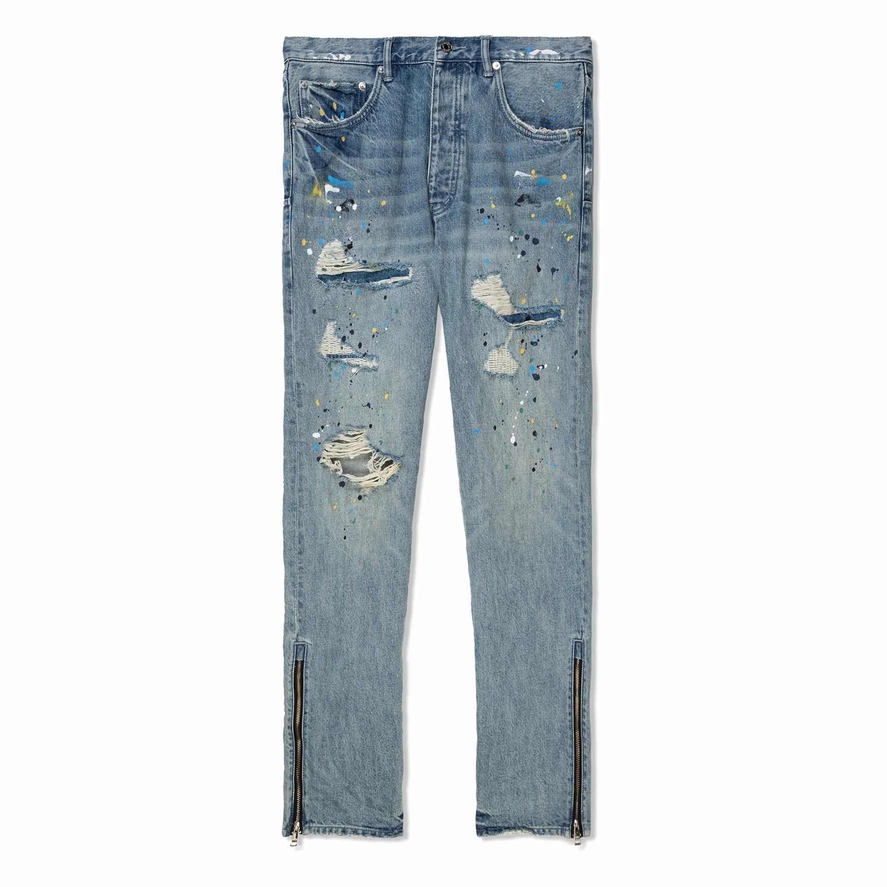 Hidden pockets TearResistant Material Purple Brand Light Indigo Zipper Paint Repair Pants