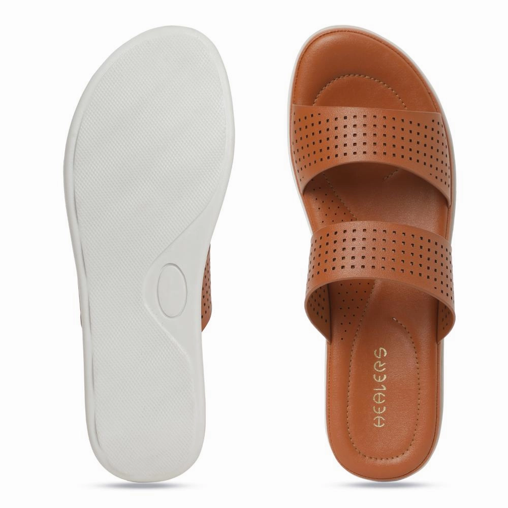 Perforated Tongue Design Healers Tan Casual Slippers For Women JD-38 By Liberty