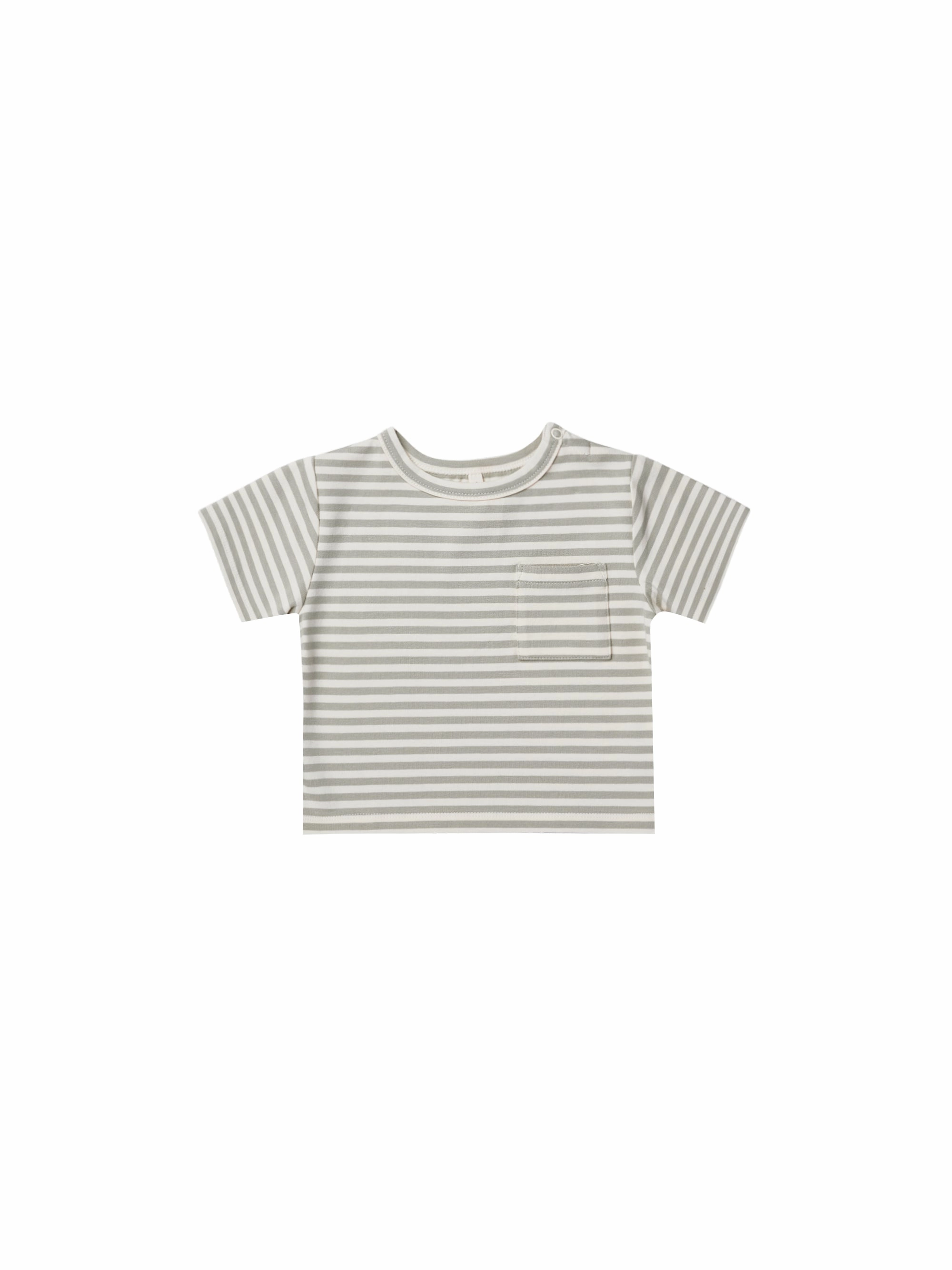Year - Round Quincy Mae Boxy Pocket Tee - Pistachio Stripe