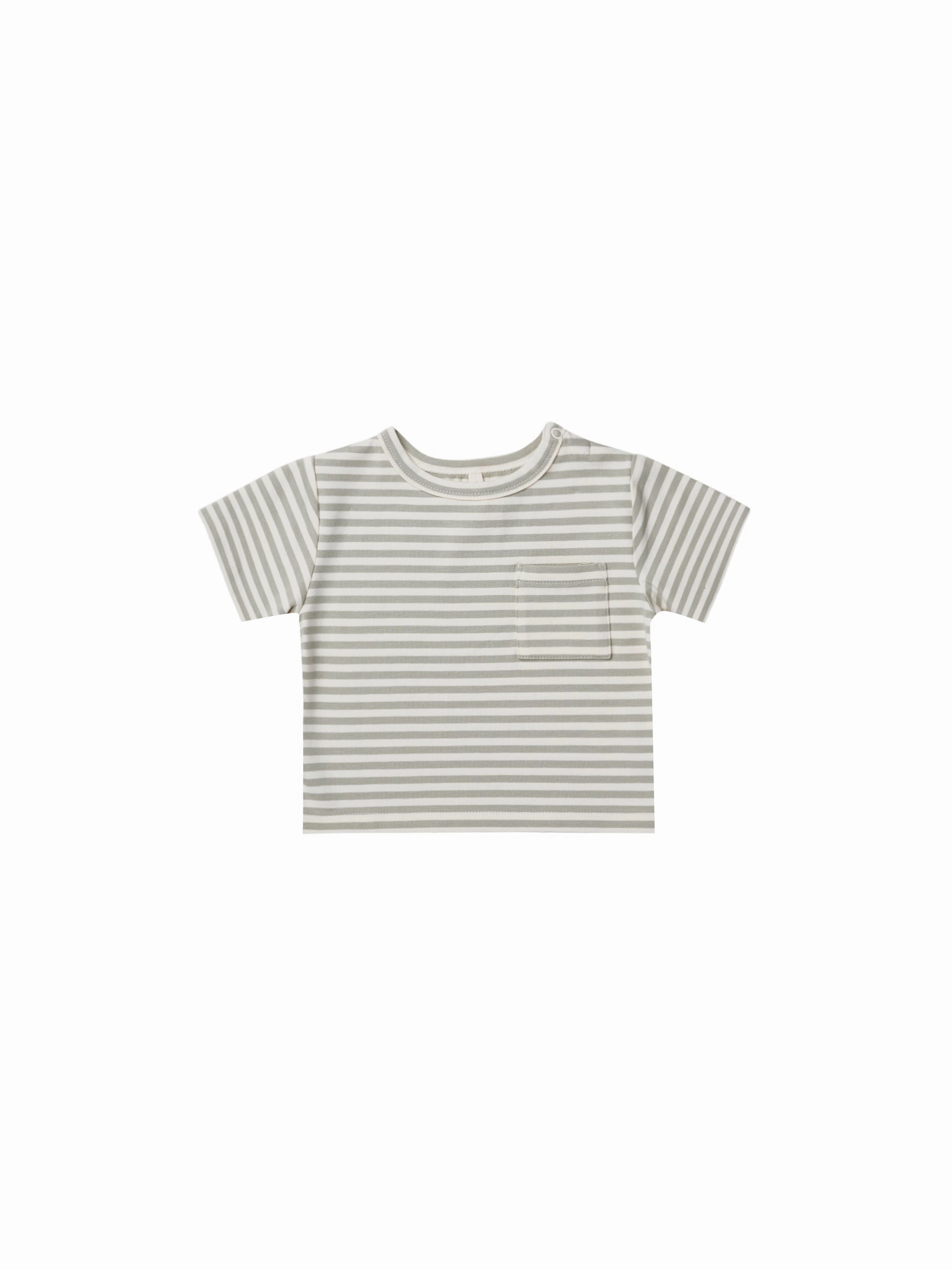 Distinctive Quincy Mae Boxy Pocket Tee - Pistachio Stripe