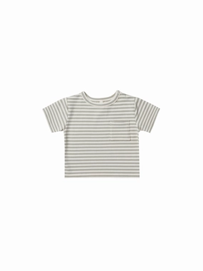 Quincy Mae Boxy Pocket Tee - Pistachio Stripe Convenient