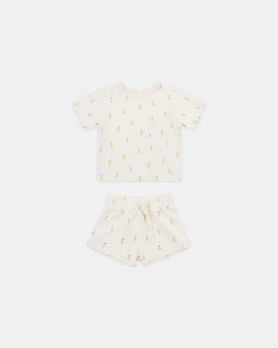 Quincy Mae Boxy Pocket Tee and Short Set - Lemons Floral kids' apparel Animal - print