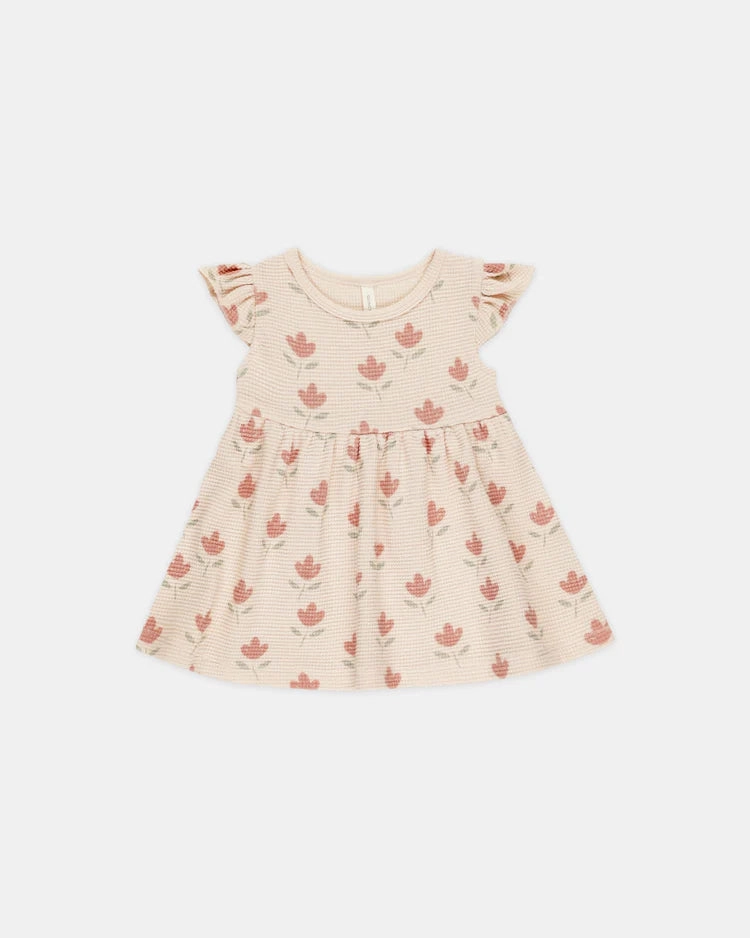 Polyester blended kids' apparel Quincy Mae Flutter Sleeve Dress - Tulips