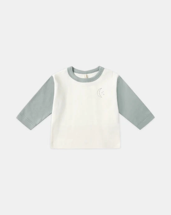 Leather Plain kids' clothes Quincy Mae Long Sleeve Raglan Tee - Moon