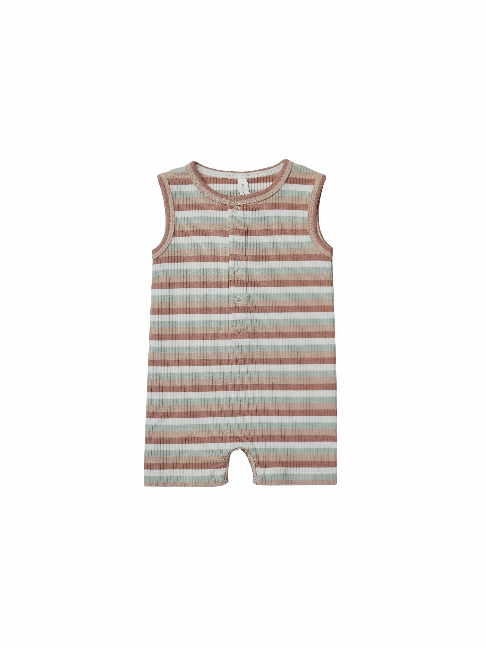 Quincy Mae Ribbed Henley Romper - Summer Stripe odor - resistant