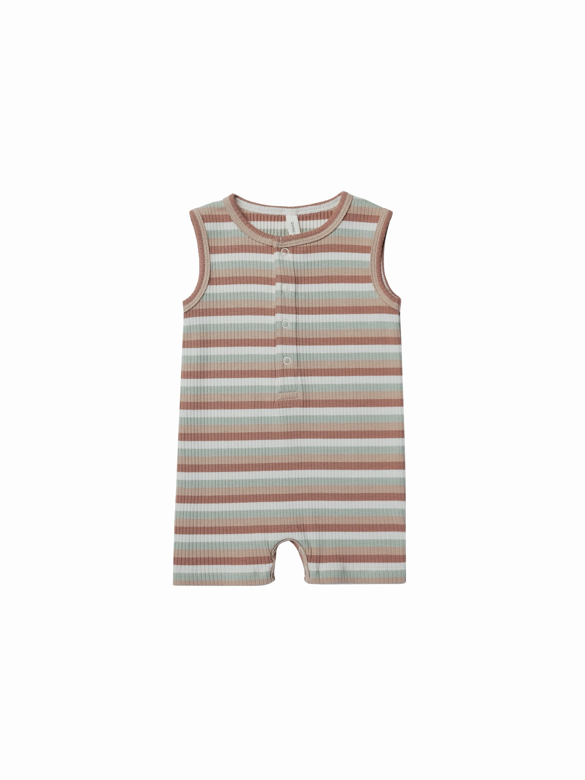 Party - Wear Quincy Mae Ribbed Henley Romper - Summer Stripe