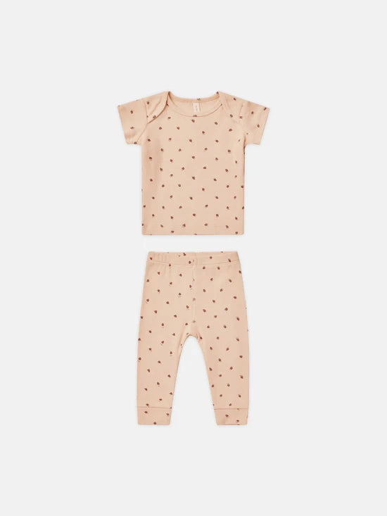 Quincy Mae Ribbed Short Sleeve Tee and Leggings Set - Strawberries Tie dyed kids' clothes floral