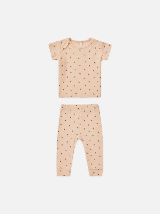 Space themed outfits for children Vacation wear for children Quincy Mae Ribbed Short Sleeve Tee and Leggings Set - Strawberries