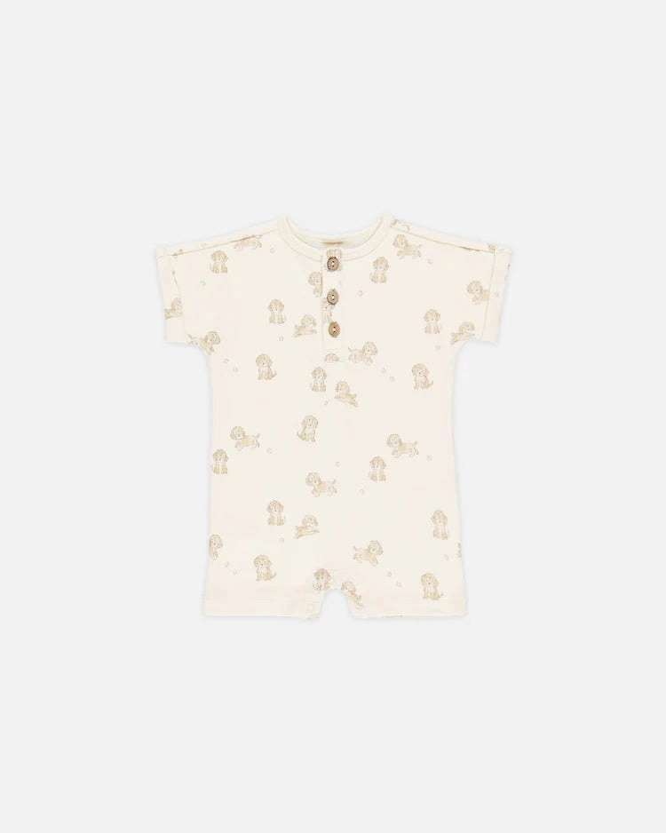 Elastic Quincy Mae Short Sleeve One-Piece - Puppies