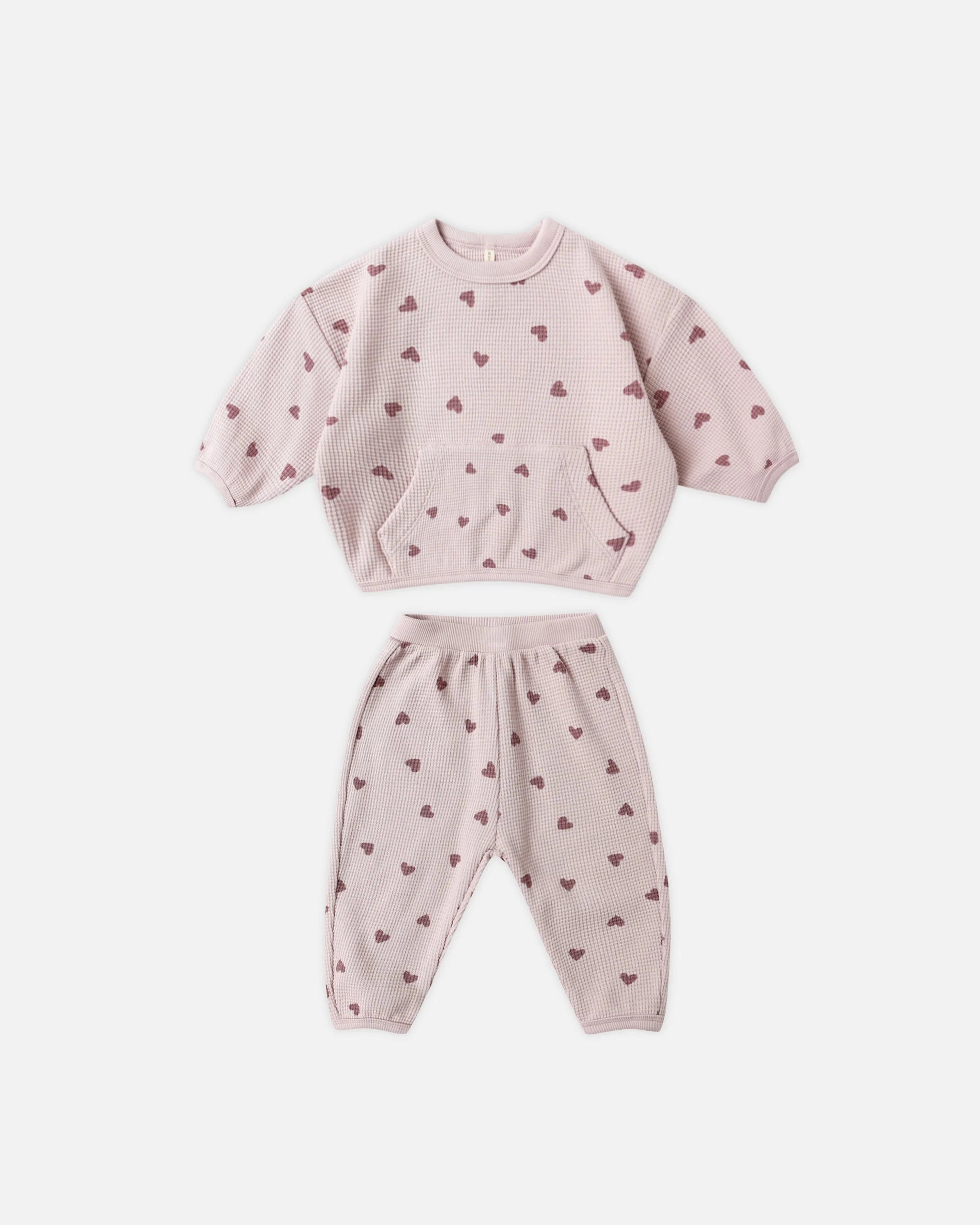 Space themed outfits for children Resort wear for kids Quincy Mae Waffle Slouch Set - Hearts