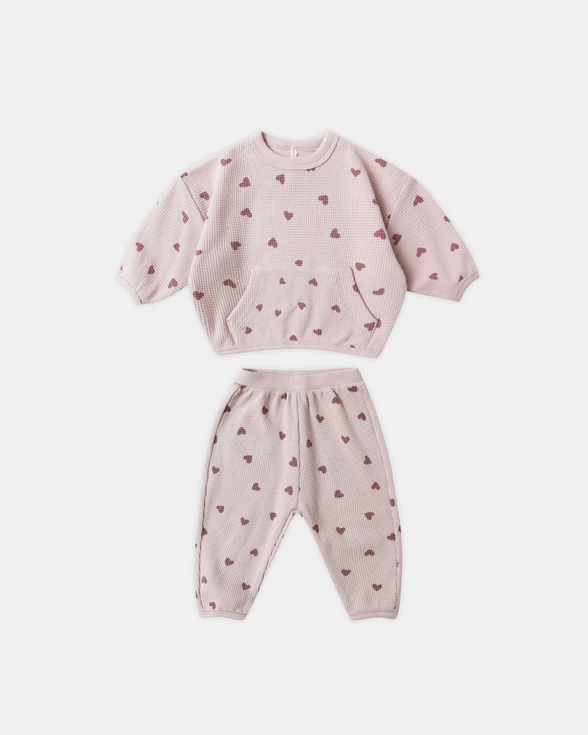 Quincy Mae Waffle Slouch Set - Hearts Anti - Bacterial Sustainable