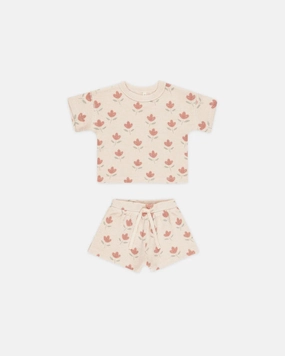 Quincy Mae Waffle Tee & Shorts Set - Tulips UV - Protected