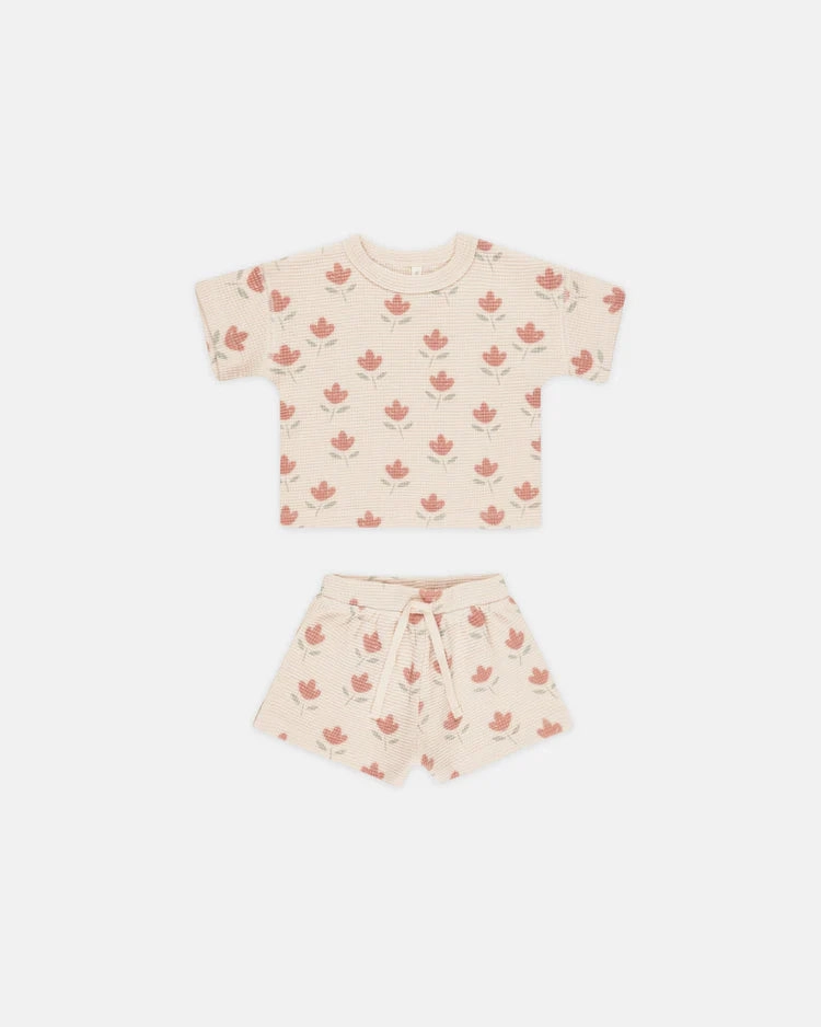 Toddler Active - wear Quincy Mae Waffle Tee & Shorts Set - Tulips