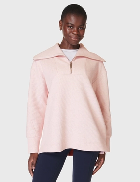 Radiant Half Zip Sweatshirt - Neutral Pink PreShrunkFabric Wrinkle Resistant Treatment