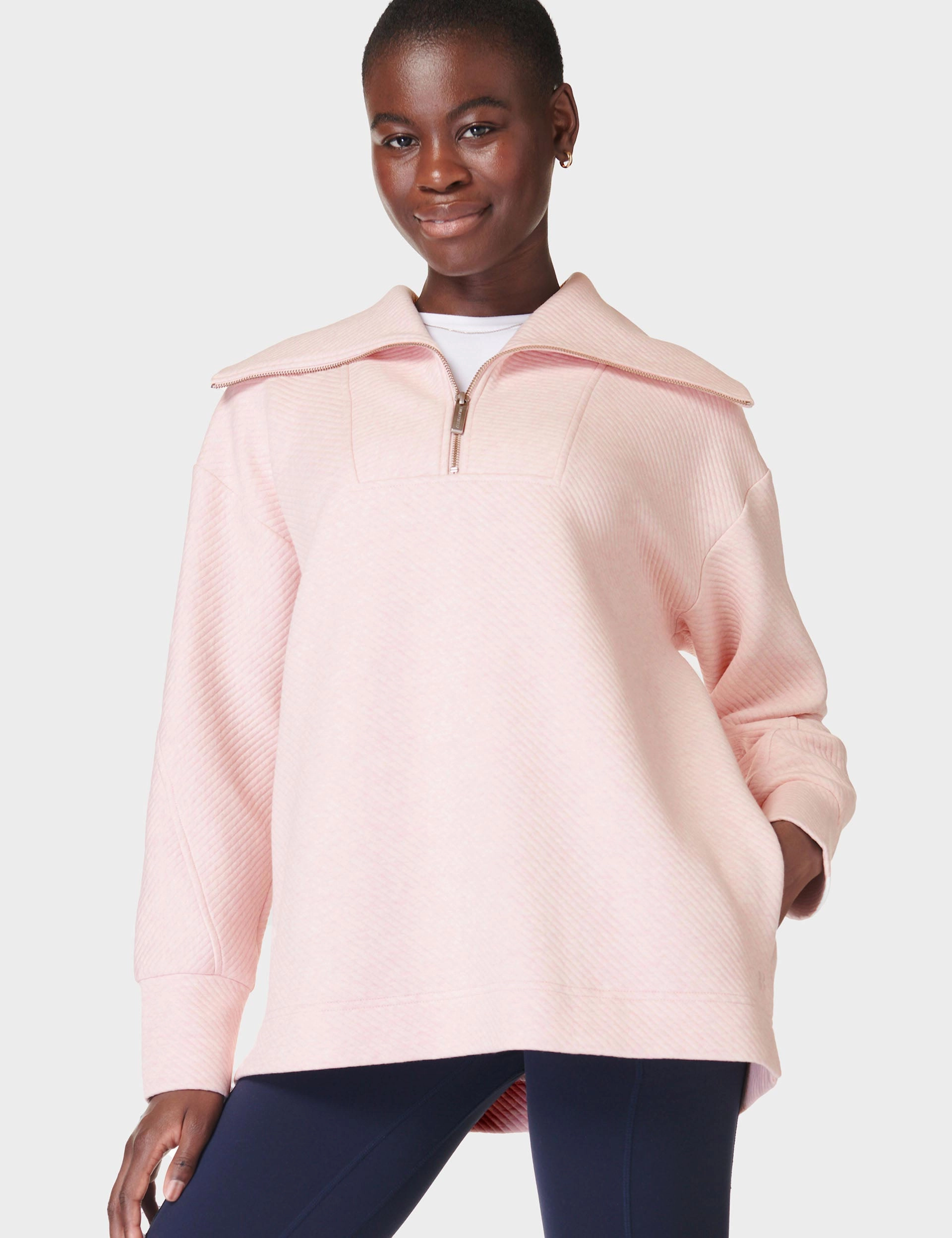 HypoallergenicFibers Radiant Half Zip Sweatshirt - Neutral Pink