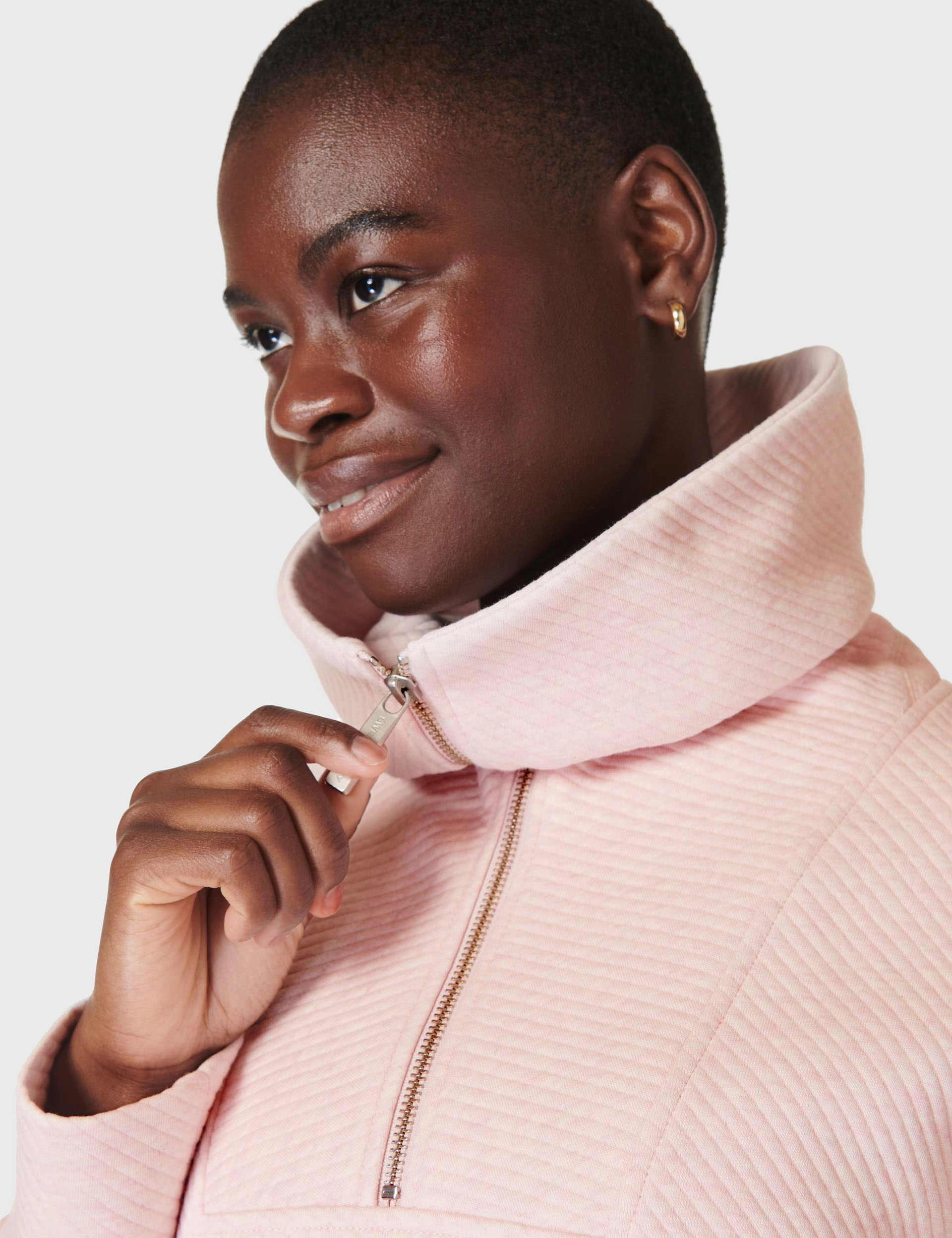 Radiant Half Zip Sweatshirt - Neutral Pink Comfy Style FlexibleRibbing