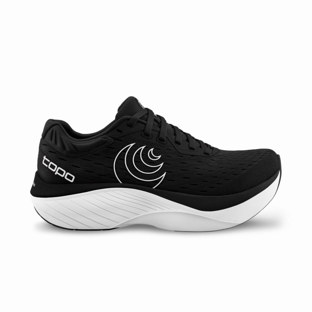Topo Athletic Women's Atmos (Wide Width) - Black/White Flex Groove Design Sock Liner Technology