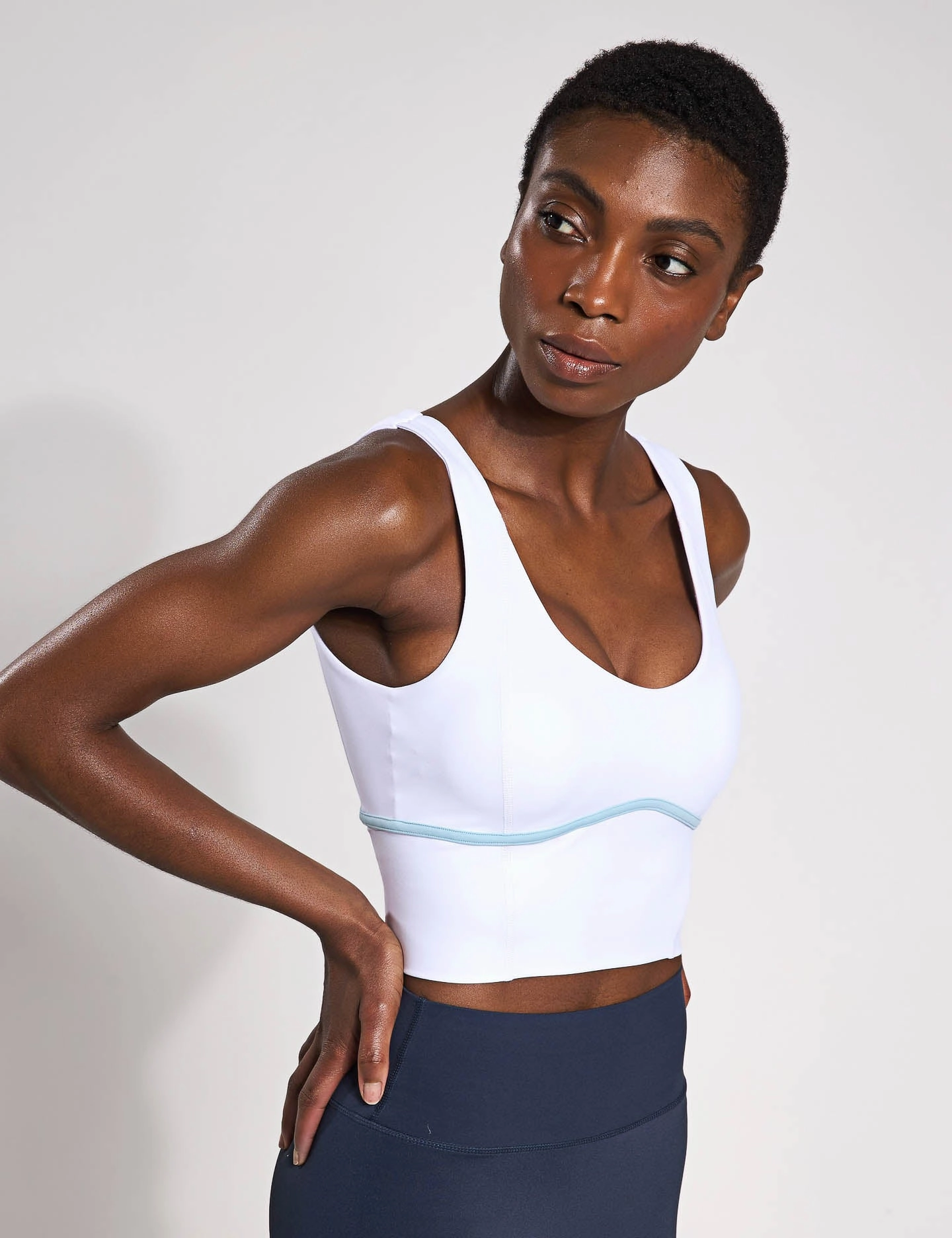 Snag Free Fabric Ava Sports Bra - White/Light Blue
