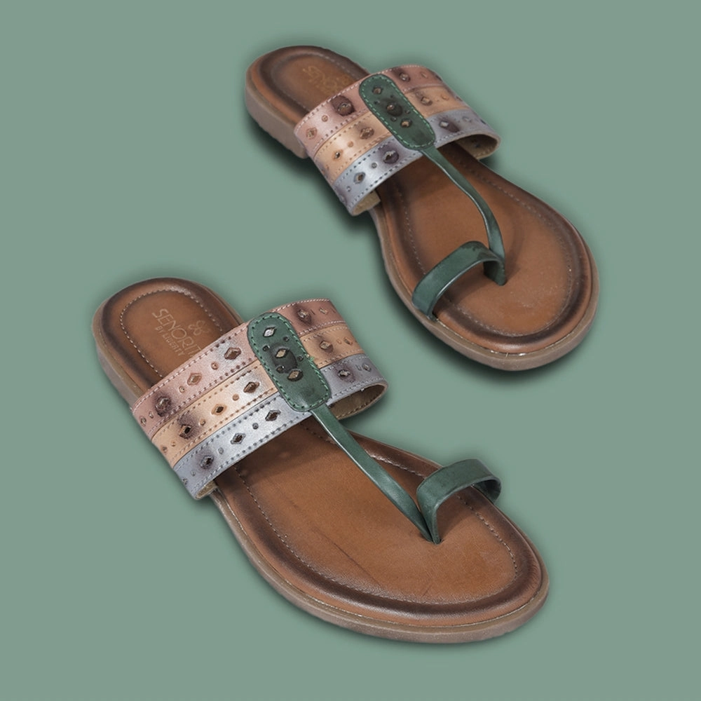 cushioned midsole running shoes Senorita Green Ethnic Toe Ring Slippers For Women LAX-5 By Liberty