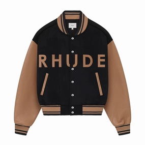 Rhude Logo Varsity Jacket 'Navy/camel' Semi Formal Epic Glow