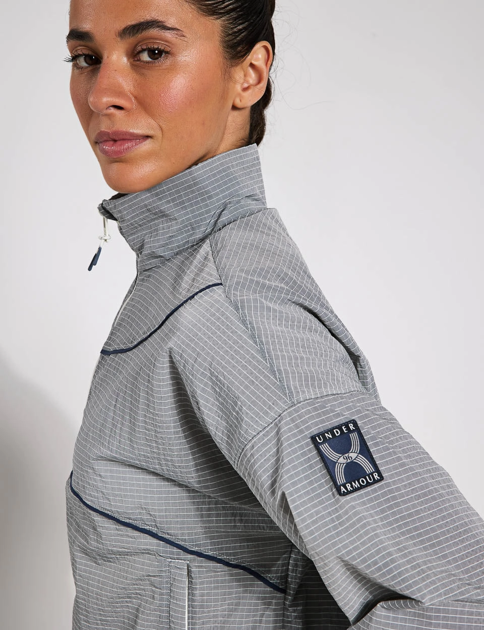 Run 96 Jacket - White Quartz/Downpour Grey Flowy Tunic SelfFabric Binding