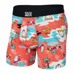 MEN'S SAXX ULTRA SUPER SOFT BOXER BRIEF DESIGN: Snow Days- Hot Coral Green Fit