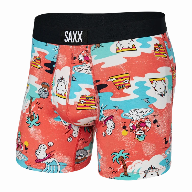 MEN'S SAXX ULTRA SUPER SOFT BOXER BRIEF DESIGN: Snow Days- Hot Coral Thermal Insulation Layer LightweightDesign