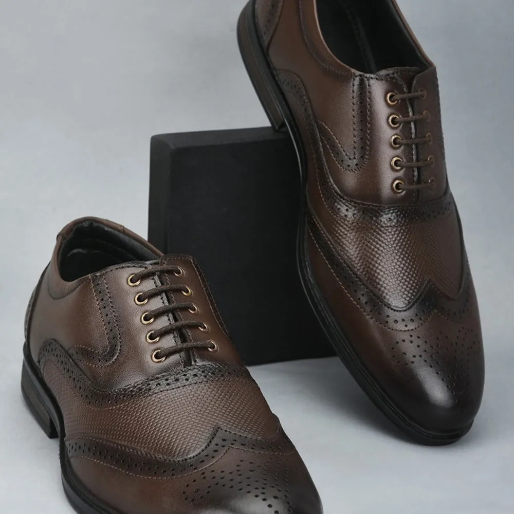 Fortune Formal Brown Lacing Brogue Shoes For Men HOL-125E By Liberty Impact Diffusing Midsole Comfort Stitching