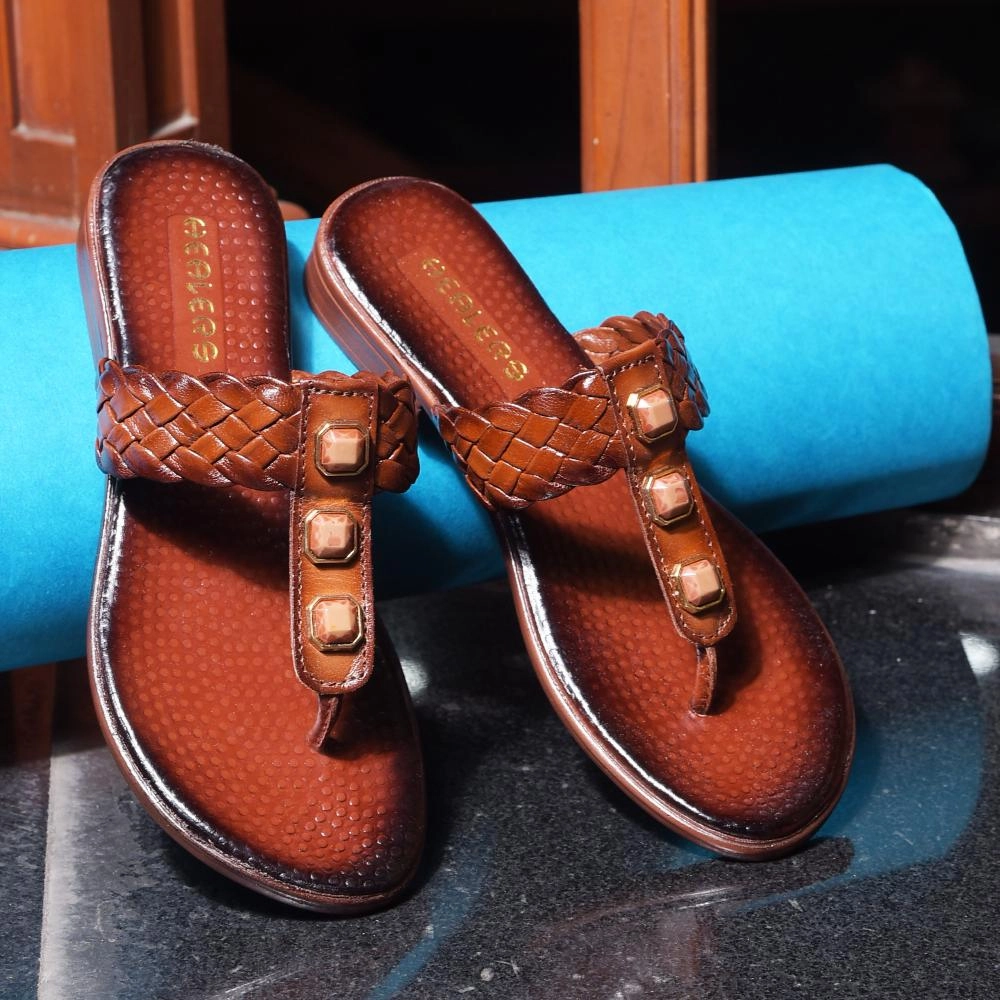 running in summer shoes Healers Fashion Tan Ethnic Slipper For Women TLO-53 By Liberty