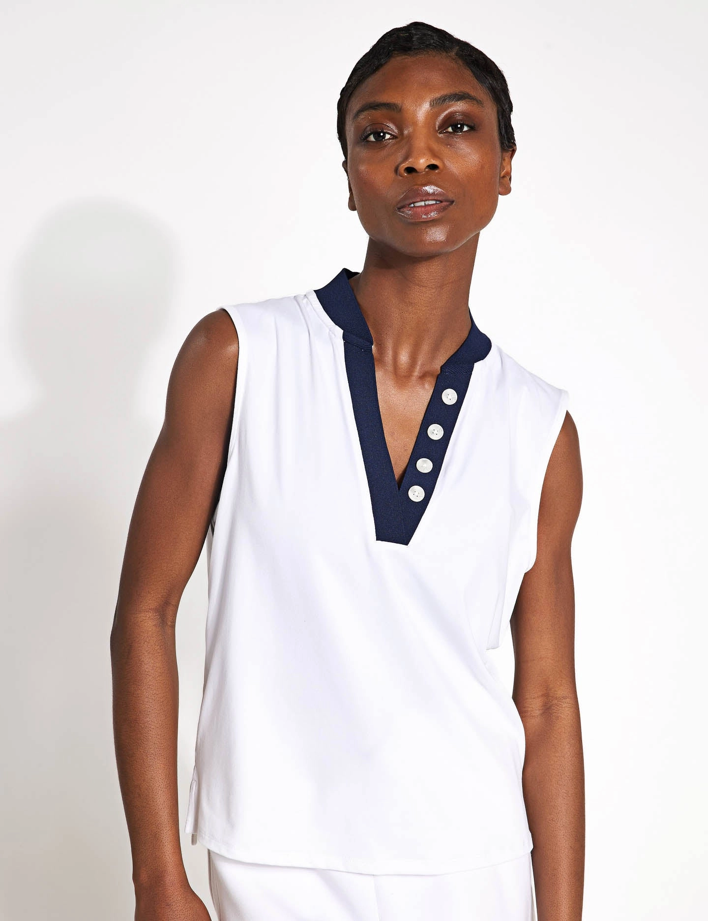 Shelby Performance Tank - White/Blue Nights Daily Comfort