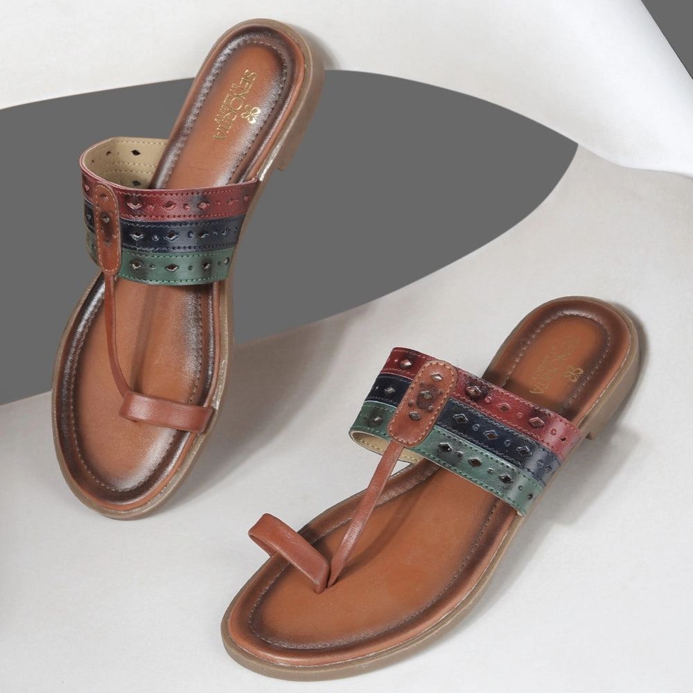 Senorita Tan Ethnic Toe Ring Slippers For Women LAX-5 By Liberty Versatile Usage