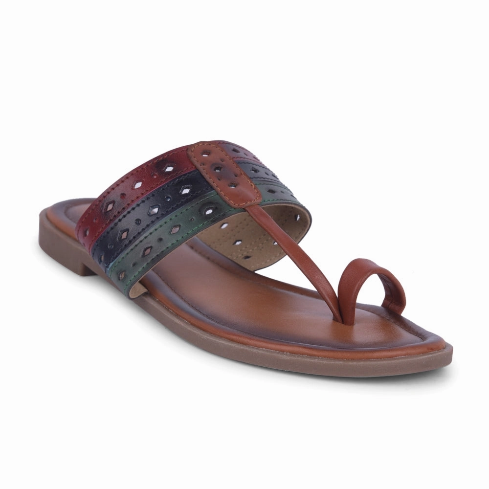 Thermal Adaptive Foam Senorita Tan Ethnic Toe Ring Slippers For Women LAX-5 By Liberty