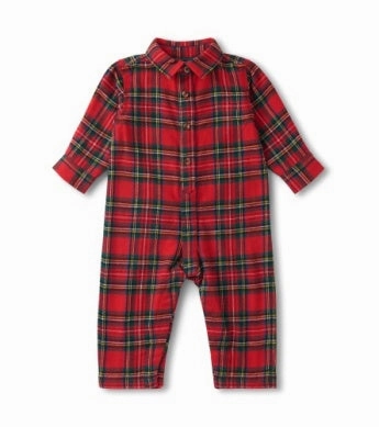 Work Wear Hatley Button Down Romper - Red Plaid