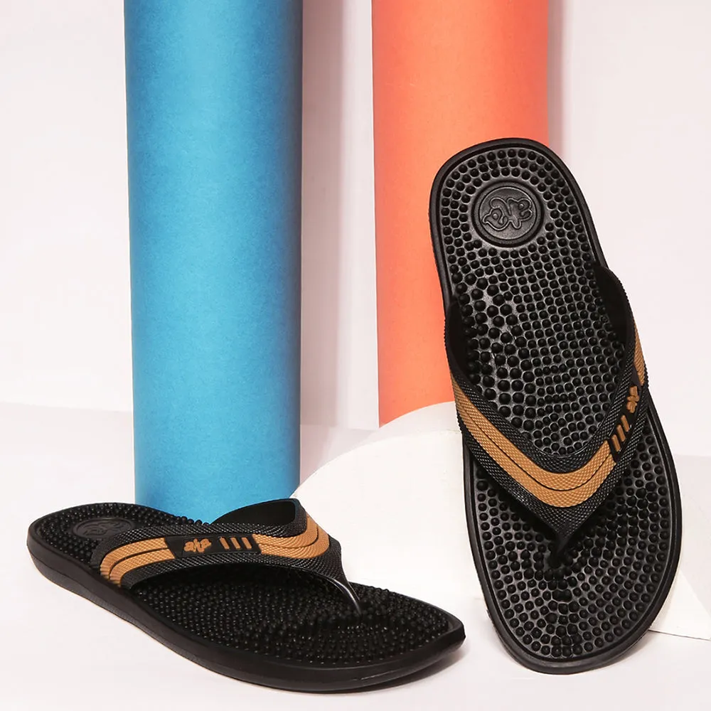 antimicrobial shoes Pavement - running A-HA Casual Black Flip Flop For Men ACCUPLUS-1 By Liberty