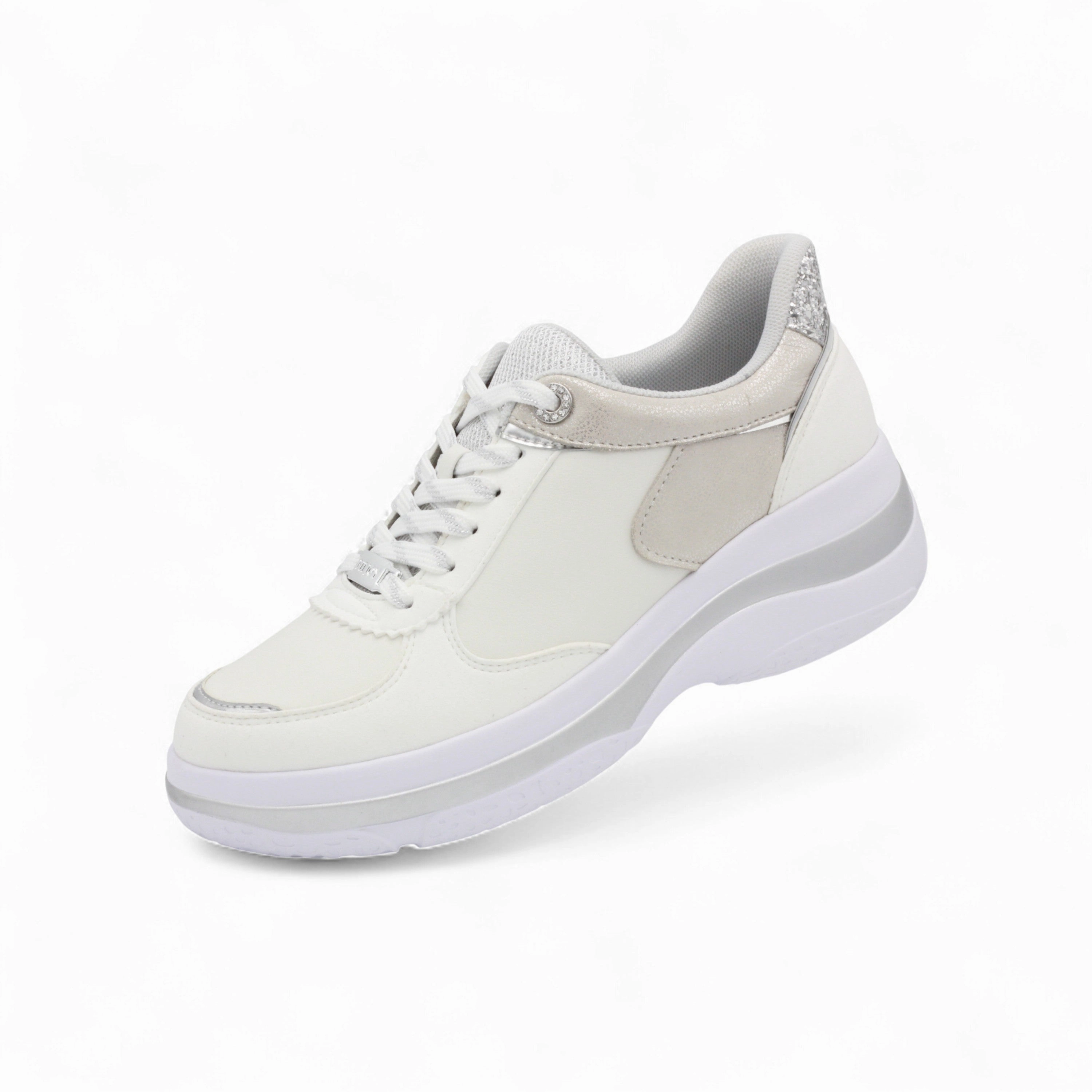 FITJOY  Hands-free Platform Sneakers | Soft Cow Leather, Lightweight, Swarovski Crystal Accents #FJ133 Lace   Up Variable Density Foam