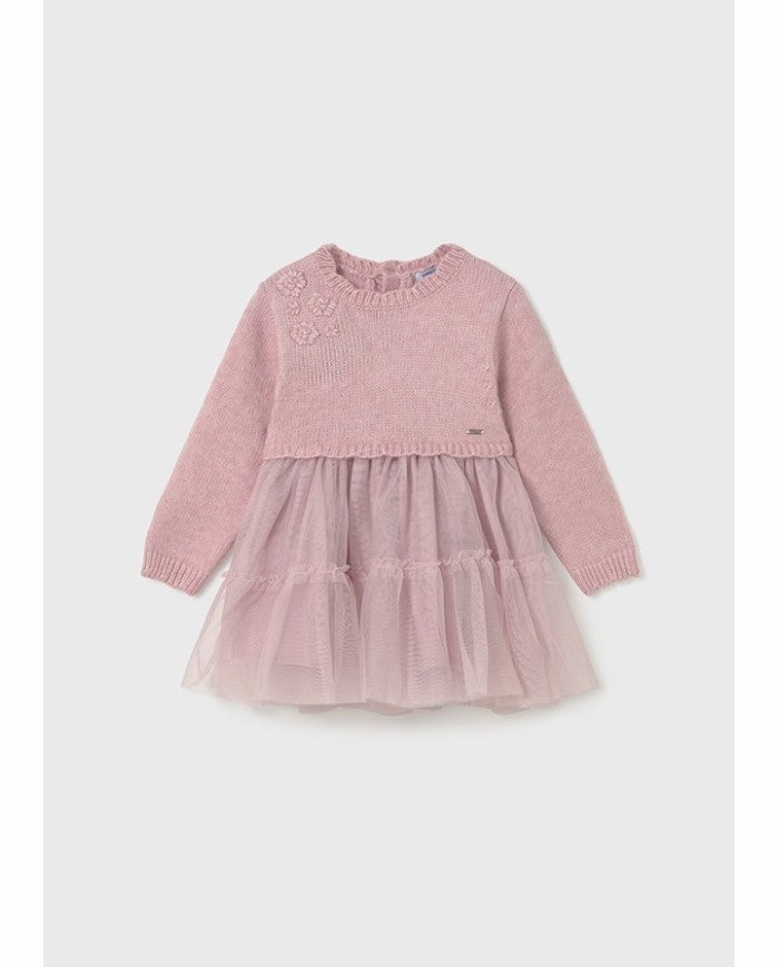 Mayoral Knit & Tulle Dress - Crystal Pink Autumn kids' outfits Faux fur kids' clothing